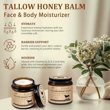 ELBBUB Whipped Tallow Cream for Face & Body - 100% Grass-Fed Beef Tallow, Natural Honey & Beeswax Moisturizer, Deep Hydration & Nourishment, Oil-Free & Unscented, Fast Absorbing - Image 7