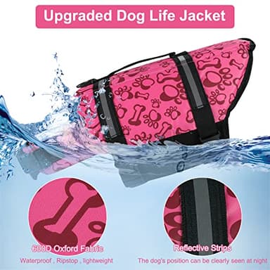 HAOCOO Dog Life Jacket Vest Saver Safety Swimsuit Preserver with Reflective Stripes/Adjustable Belt Dogs Pink Bone,L - Image 2