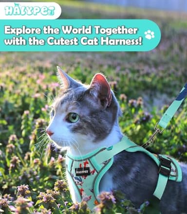 Halypet Cat Harness and Leash Set[MAX Safety 4th-Gen] Cute Escape Proof Vest Harness for Girl&Boy Cat Walking, Comfortable Adjustable Leash and Reflective Strips for Outdoor Kitten, M Purrfect Green - Image 2