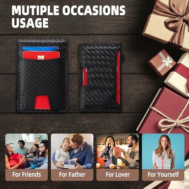 Sovirose Minimalist Mens Wallet, RFID Blocking Wallet for Men, Slim Bifold Money Clip Card Holder - Carbon Fiber - Image 7