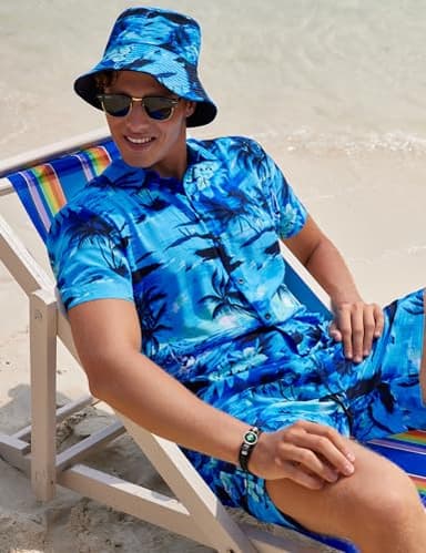 EISHOPEER Men's Holiday Hawaiian Shirt and Short 2 Piece Outfits Sets with Bucket Hats XXL-Large - Image 4