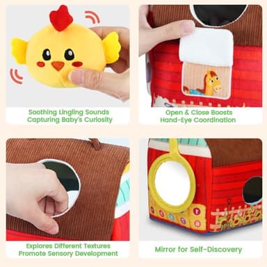 Baby Toys 6-12 Months - Soft Barn Toy with Stuffed Farm Animals, Rattle - Montessori Toys for Babies 6-12 Months Sensory Infant Toy for Toddlers 1-3 Year Old Boys Girls Baby Birthday Gifts - Image 4