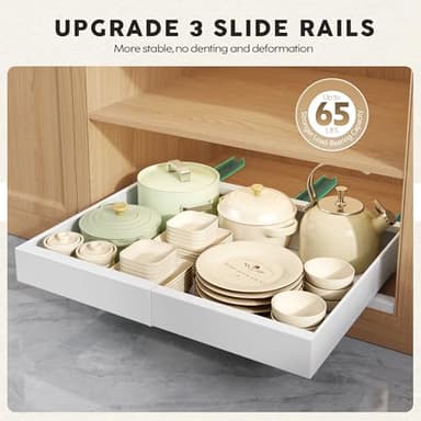 Seinloes 6 Pack Pull Out Cabinet Organizers 21" Deep With Raising Pad for Framed Cabinets, Expandable Slide Out Drawers with 4pcs Divider Racks, Roll Out Shelves, Adjustable Width 12"-20.45" White - Image 5