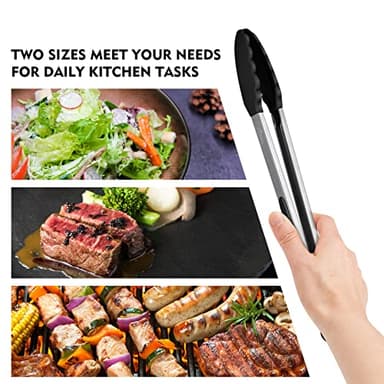 HOTEC Premium Stainless Steel Locking Kitchen Tongs with Silicon Tips, Set of 2-9" and 12" - Image 8