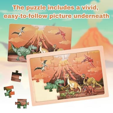 Wooderma Thickened Puzzles for Kids Ages 4-6, Wooden Puzzles for Toddlers, 4 Packs 24 PCS Dinosaur Puzzle, Preschool Educational Puzzle Toys for Boys and Girls 3 4 5 6 Years Old - Image 5