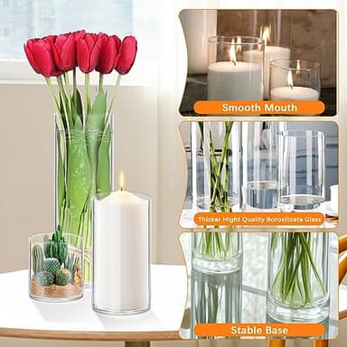 48 Pack Glass Cylinder Vases 4,6,8,10 Inch Tall Clear Flower Vase Hurricane Floating Candle Holder for Table Centerpiece Wedding Home Decor - Image 3