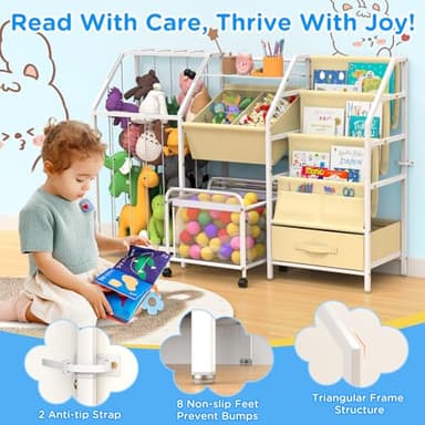 VORTULIUK Kids Bookshelf and Toy Storage, 3 Tier Sling Montessori Bookcase with Toy Organizer & Stuffed Animal Storage, Children Baby Toddler Book Shelf for Kids Rooms Nursery Bedroom Playroom, White - Image 3