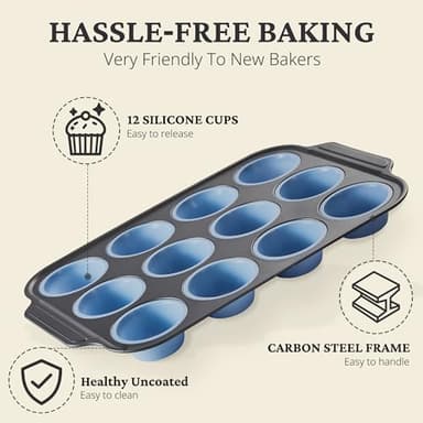Silicone Muffin Pans for Baking with Metal Frame, Egg Bite Molds, Cupcake Pans 12 Regular Size, Muffin Tins Easy to Pop Nonstick Non Toxic Bakeware for Oven,Blue - Image 6