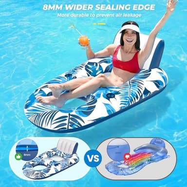 JCLEAL Pool Floats Lounger, Inflatable Pool Floaties Rafts Adult Extra Large Recliner Tanning Lounge Chair Water Floaty with Backrest Footrest Cup Holder for Swimming Pool Beach Lake and Vacation - Image 3