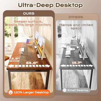 Huuger 55 x 24 inch Desk with Power Outlets & USB-C, Deeper & Thicker Desktop, Robust Metal Tubes, Computer Desk, Heavy Duty Office Desk, Work Gaming Desk for Home Office, Rustic Brown - Image 7