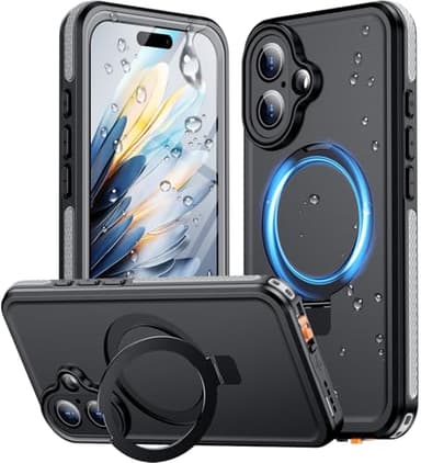 Temdan Magnetic for iPhone 16 Case Waterproof, [Built-in Ring Invisible Stand & Screen Protector][IP68 Underwater][Dropproof][Dustproof][Real 360] Shockproof Protective Phone Case 6.1''-Grey - Image 1