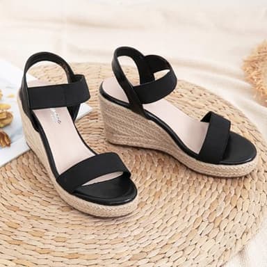 Vepose Women's Wedge Sandals Black Platform Espadrilles Sandals Elasitc Ankle Strap Open Toe 881 Sandals with 3.5" Inchs High Heel Summer Shoes Size 9.5 (CJY881 Black 09.5) - Image 7