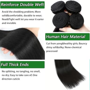12A Human Hair Bundles 18 20 22 24 Inch 4 Straight Bundles Human Hair 100% Unprocessed Brazilian Remy Virgin Hair Extensions Raw Quick Weave Sew In Glossy Billion Hair Bundles Natural Black - Image 2