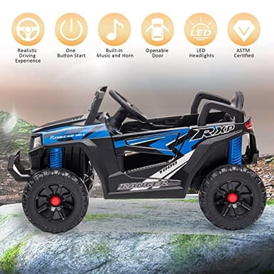 TOBBI 12V Kids Ride on Car, Electric Off-Road UTV Truck with Forward and Reverse Functions, Double Open Doors, Safety Belt, Horn, Music, and Lights for Kids Aged 3-5 Years (Blue) - Image 2