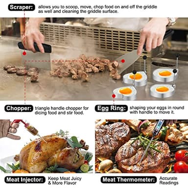 Griddle Accessories Kit, 135 Pcs Griddle Grill Tools Set for Blackstone and Camp Chef, Professional Grill BBQ Spatula Set with Basting Cover, Spatula, Scraper, Bottle, Tongs, Egg Ring - Image 5