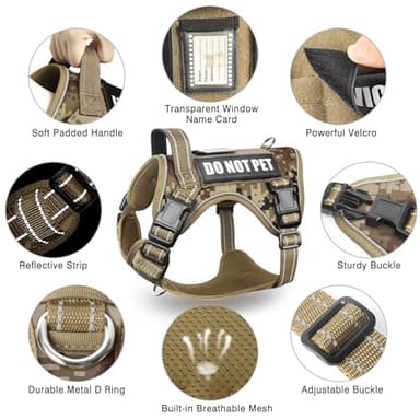MOOGROU Tactical Dog Harness and Leash Set for Large Dogs,Heavy Duty No Pull Service Dog Vest and 10 Patches with Dog Seat Belt,Reflective Adjustable Pet Harness for Training Walking Hiking Camo L - Image 6
