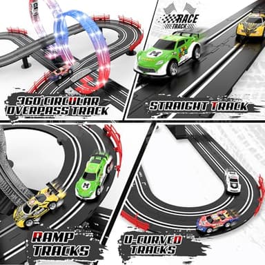 3 IN 1 Slot Car Race Track Sets with 4 High Speed Slot Cars, Electric Race Car Track Include Circular Overpass Flash Tracks, 1:43 Remote Control Track Car Game Toys Gifts for Adults Boys Ages 6 7 8-12 - Image 4