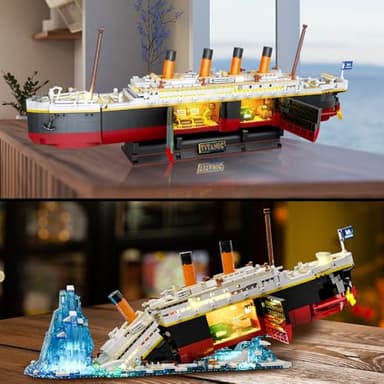 INSOON Titanic Building Set with Light, 2 in 1 Titanic Ship 3.6mm Mini Building Block 1883 PCS, Ship Model with Glacier Display Stand, Building Brick Toy Gift for Adults Teens Boys Girls 10 11 12+ - Image 2