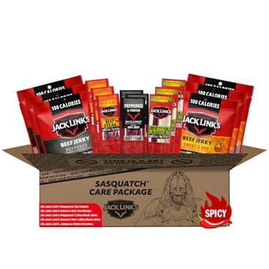 Jack Link's Spicy Beef Jerky Gift Basket Variety Pack - Includes Jerky, Meat & Cheese Combos, and Beef Steaks, Great Gift for Men, Perfect Hunting Trip Snacks, 15-Piece Assorted Spicy Meat Snack Pack - Image 1