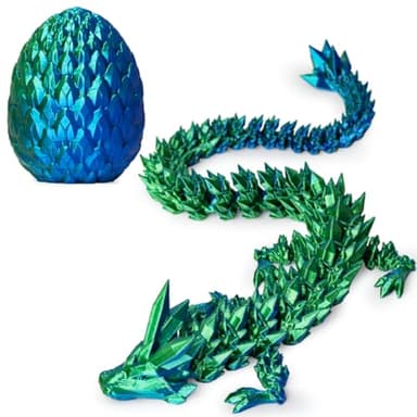 AUMEILLER 3D Printed Dragon,3D Printed Dragon with Egg,Fidget Eggs Gift for Kid(Laser Blue Green) - Image 1