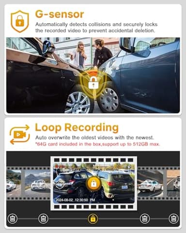 GKU Dash Cam Front and Rear, 4K 60fps＋2.5k Dashcam,STARVIS Sensor, HDR, 5G WiFi GPS, 24H Parking Mode, Night Vision, 170°Wide Angle, Dash Camera for Cars with 1.47 Display, 64G SDcard (Midnight) - Image 8