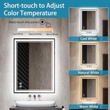 GETOVIN 24 x 36'' LED Mirror for Bathroom Anti-Fog Dimmable 3 Colors Stepless Brightness - Image 5