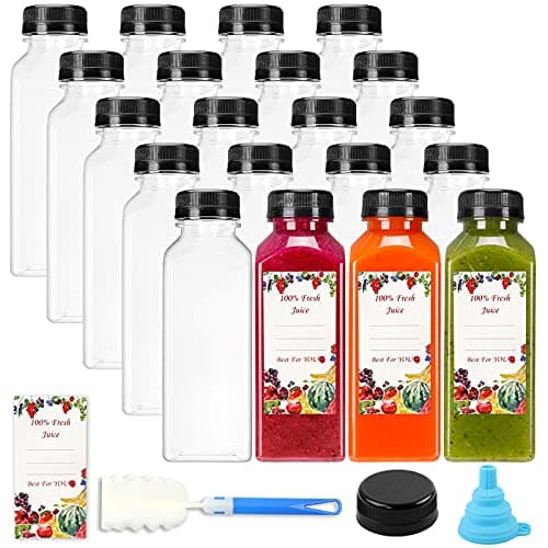 SUPERLELE 20pcs 12oz Plastic Juice Bottles with Caps, Reusable Juicing Bottles, Clear Drink Containers with Lids for Juicing, Smoothie and Other Beverages - Image 1