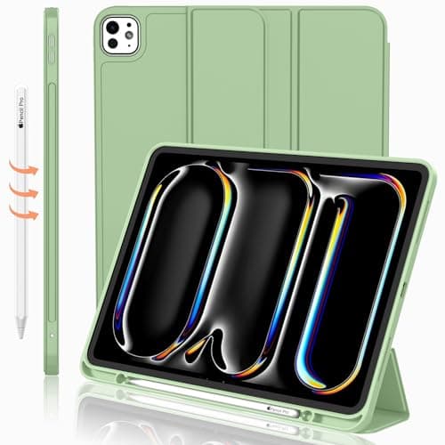 iMieet iPad Pro 13 Inch Case M4 (2024) with Pencil Holder, Trifold Stand Smart Case with Soft TPU Back, Auto Wake/Sleep (Matcha Green) - Image 1