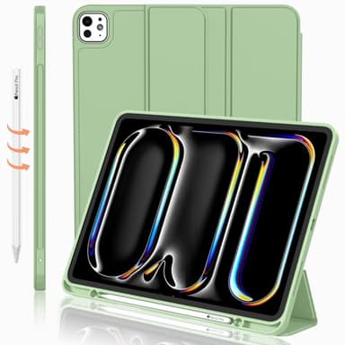 iMieet iPad Pro 13 Inch Case M4 (2024) with Pencil Holder, Trifold Stand Smart Case with Soft TPU Back, Auto Wake/Sleep (Matcha Green) - Image 1