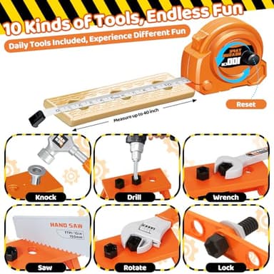Kids Tool Set 46 PCS, Christmas Birthday Gifts for Kids Ages 3,4,5,6,7,8, Toddler Tool Set with Portable Tool Box & Electronic Toy Drill, Construction Toys Tools for Toddlers, Tool Kits for Boys Girls - Image 6