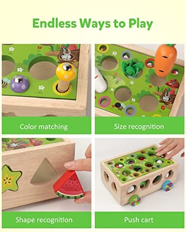 Coogam Montessori Fine Motor Toys for Baby Toddler, Wooden Shape Sorter Carrot Harvest Game for Easter Basket Stuffer, Preschool Learning Educational Gift Toy for 3 4 5 Year Old - Image 2