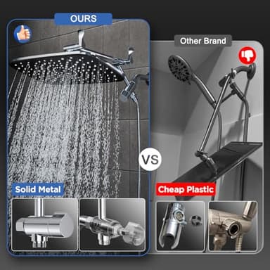 Veken Wide Rain Shower Head with Handheld, High Pressure Rainfall Showerhead Combo with Arm for Bathroom Accessories, Home Decor, Detachable Dual Shower with Multi Modes Handheld Spray, Silver Chrome - Image 6