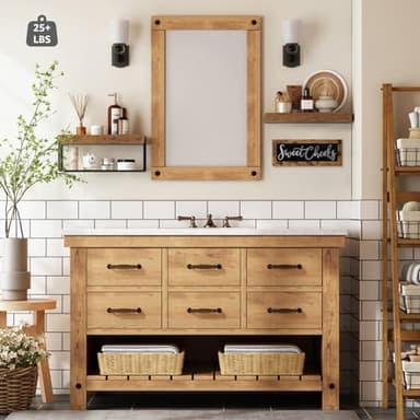 QEEIG ‎Bathroom Shelves Over Toilet - Paper Storage Wall Mounted Farmhouse Decor Decorations Aesthetic Décor Sign Small Floating Wall Shelf 2+1 Set 16 inch Sweet Cheeks, Rustic Brown (020BN-SC) - Image 4