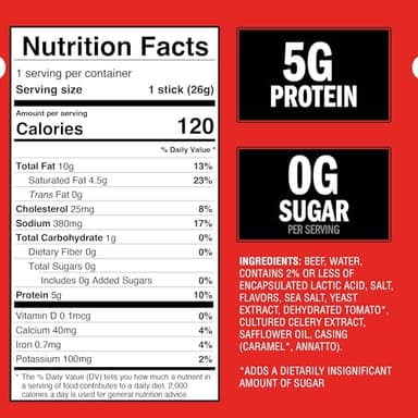 Jack Link's Beef Sticks, Original Zero Sugar - Protein Meat Snack, 5g of Protein, Meat Snack Sticks Made with 100% Beef, Keto, Paleo, Great Stocking Stuffers, Individually Wrapped - 0.92 Oz. (20 Count) - Image 2