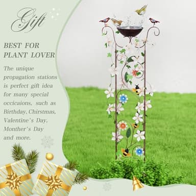 Glirops Bird Bath for Outside - Antique Iron Bird Bath with Trellis,Detachable Decorative Hummingbird Bowl,Metal Plant Support for Climbing Flowers,Elegant Outdoor Garden Feature (Honeybee) - Image 7