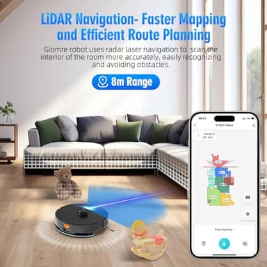 Giomre 3-in-1 Robot Vacuum and Mop Combo, Self Emptying Station for 60 Days, Robotic Vacuum Cleaner with LiDAR Navigation & Max Strong 5000Pa Suction, 2.4G WiFi/Alexa/App Control, Self-Charging Base - Image 3