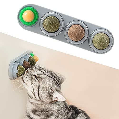 Potaroma 4 Catnip Silvervine Ball Toys, Extra Cat Energy Ball, Edible Cats Lick Kitten Chew, Teeth Cleaning Dental Wall Treats, Concentrated Flavor for All Breeds - Image 1