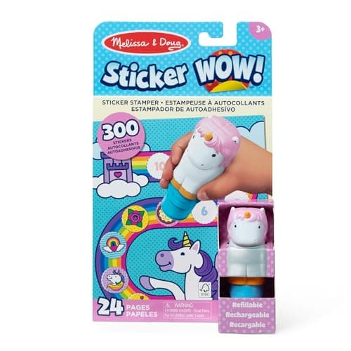 Melissa & Doug Sticker Wow!™ 24-Page Activity Pad and Sticker Stamper, 300 Stickers, Arts and Crafts Fidget Toy Collectible Character – Unicorn Creative Play Travel Toy for Girls and Boys 3+ - Image 1