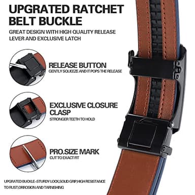 DOOPAI Belt Men, 2 Pack Ratchet Belt Dress Adjustable 1 3/8" Genuine Leather Belt, Designer Belts for Men Metal Buckle, Belt Size Length Can be Cut, with Gift Box - Image 3