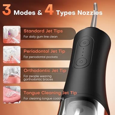 Water Dental Flosser - Portable Cordless Oral Irrigator 300ML, Rechargeable IPX7 Waterproof Irrigation Cleaner for Teeth Cleaning & Flossing, Travel & Home Use - Image 6