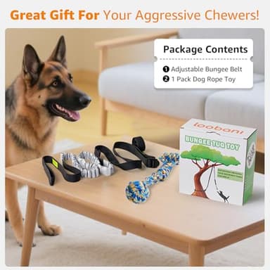 LOOBANI Outdoor Bungee Tug Toy, Dog Toy Hanging from Tree for Small to Large Dogs, Interactive Exercise Play Cord & Tether with Chew Rope Toy (Tree Stump Tug of War-Black) - Image 9