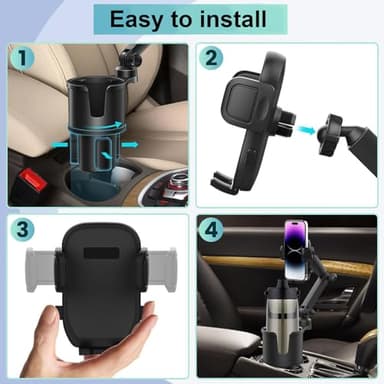 Car Cup Holder Expander Phone Holder with Adjustable Arm and Base, 2 in 1 Phone Mount and CupHolder Adapter with Expandable Base for Most Large Drink Bottle and Fit All 4-7'' Smartphones - Image 6
