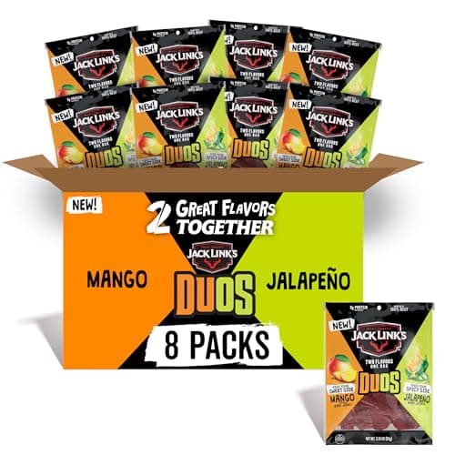 Jack Link's DUOs Jalapeño and Mango Beef Jerky, Shareable Under 100 Calories Snack Packs with 9g of Protein, Bulk Pack of Individual Bags of Meat Snacks – 3.25oz (8 Count) - Image 1
