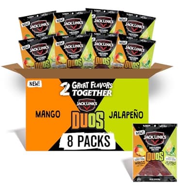 Jack Link's DUOs Jalapeño and Mango Beef Jerky, Shareable Under 100 Calories Snack Packs with 9g of Protein, Bulk Pack of Individual Bags of Meat Snacks – 3.25oz (8 Count) - Image 1