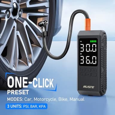 NUSTE Tire Inflator Portable Air Compressor, Air Pump for Car Tires with Digital Pressure Gauge, 150PSI Rechargeable Battery, LED Light, Cordless Bike Tire Pump for Car, Motorcycle, Bicycle - Image 6