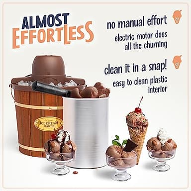 Nostalgia Electric Ice Cream Maker - Old Fashioned Soft Serve Ice Cream Machine Makes Frozen Yogurt or Gelato in Minutes - Fun Kitchen Appliance - Vintage Wooden Style - Dark Wood - 4 Quart - Image 5