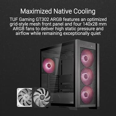 ASUS TUF Gaming GT302 ARGB ATX Mid-Tower PC Case Four 140 x 28 mm ARGB fans for high airflow and static pressure, interchangeable side panel, detachable top panel, hidden-connector motherboard support - Image 2