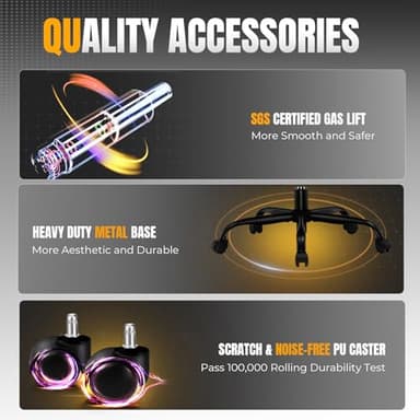 GTRACING Gaming Chair Ergonomic Office Chair with Foot Rest & Pocket Spring Cushion, High Back Computer Desk Chair with Headrest & Lumbar Support, Breathable Fabric Game Chair for Adults, Coal-Black - Image 8