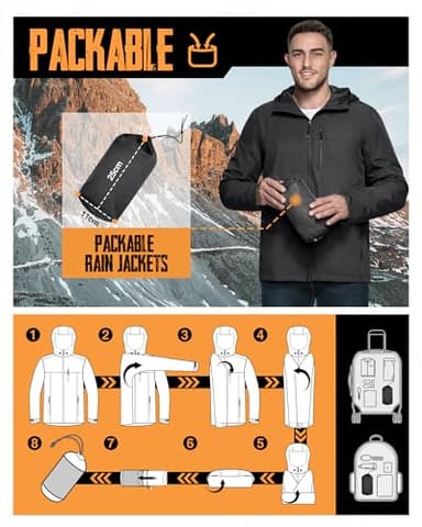 33,000ft Men's Packable Rain Jacket Lightweight Rain Shell Jacket with Hood Waterproof Raincoat for Cycling - Image 6