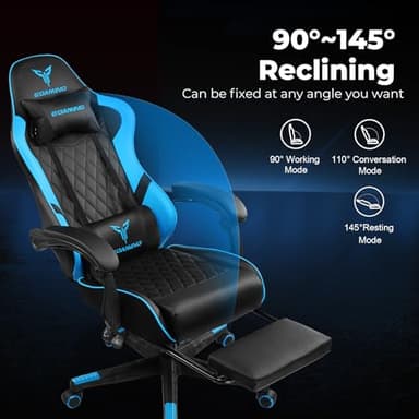EXRACING Gaming Chair Ergonomic Computer Chair with Footrest and Lumbar Support, Height Adjustable High Back Leather Office Chair, 360° Swivel with Linked Armrest, for Adult and Teen (Blue) - Image 3